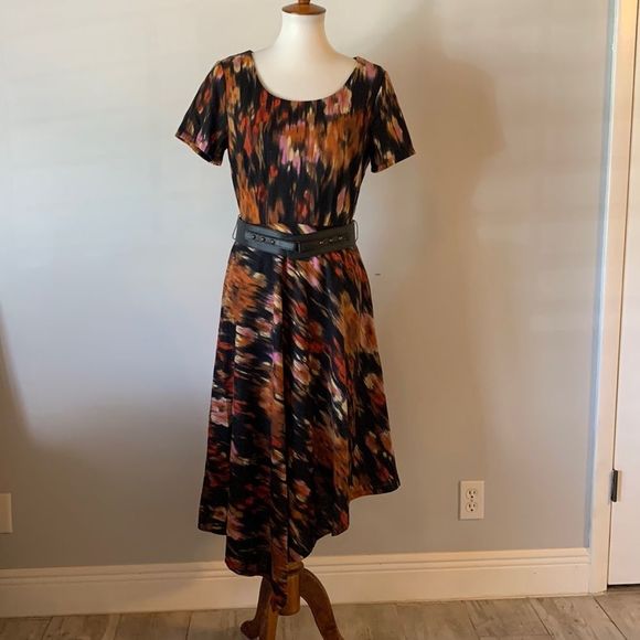 [Luxe by Carmen Marc Valvo] Colorful Stroke Belted Dress - Size 10 - Picture 1 of 7